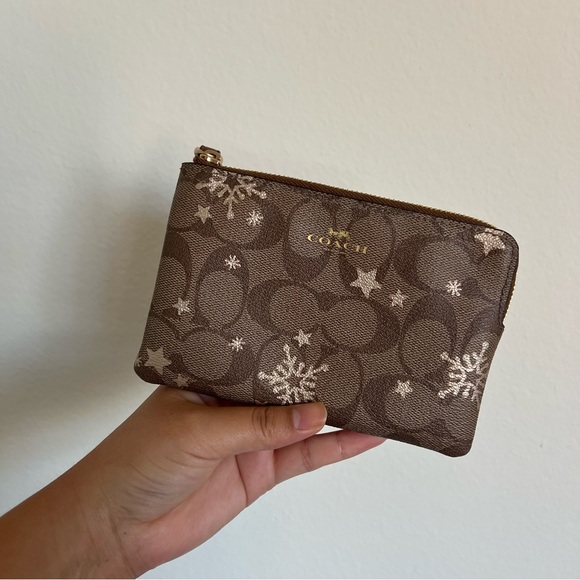 Coach Corner Zip Wristlet with Star and Snowflake Print - Picture 9 of 9